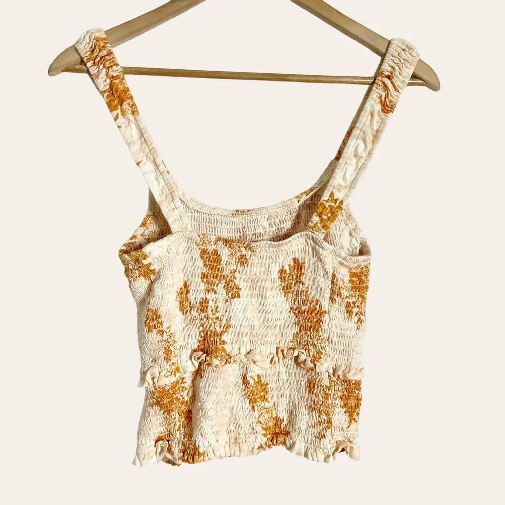 Free People Hannah Printed Smocked Crop Top Size M